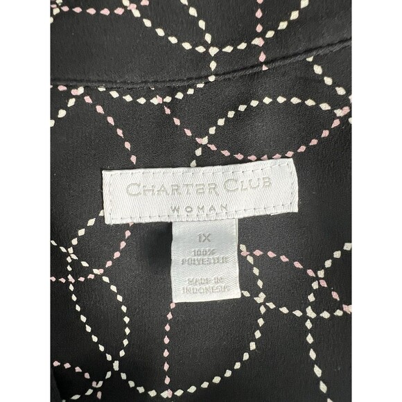Charter Club Blouse Plus Size 1X Black Multicolored Geometric Button Long Sleeve - Picture 9 of 10